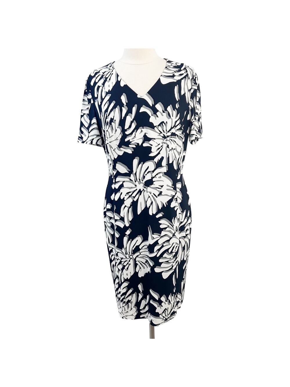 BOSS Deala Floral Print Sheath Dress Navy White Size 10 US